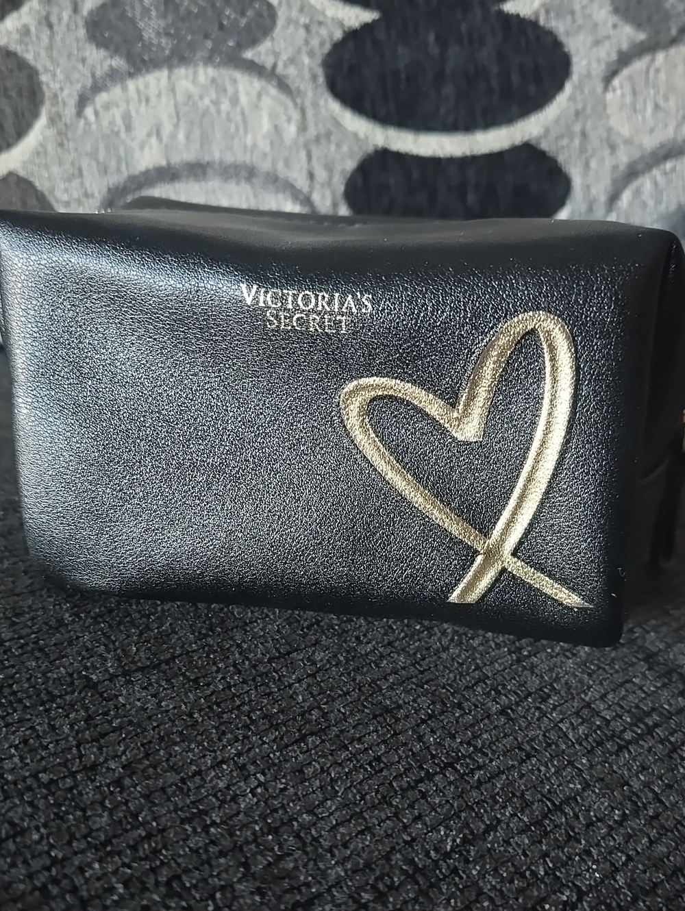 Victoria's Secret Black Cosmetic Pouch with Gold Heart Accent